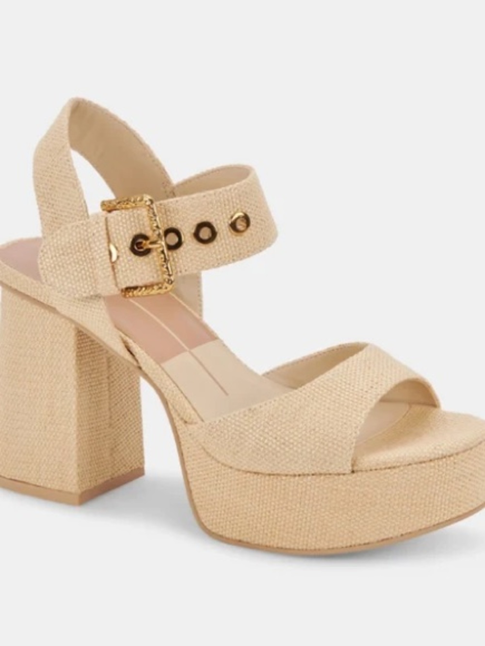 Dolce Vita Bobby Rattan Platform Sandal Womens 8 Natural Cream Block Heel